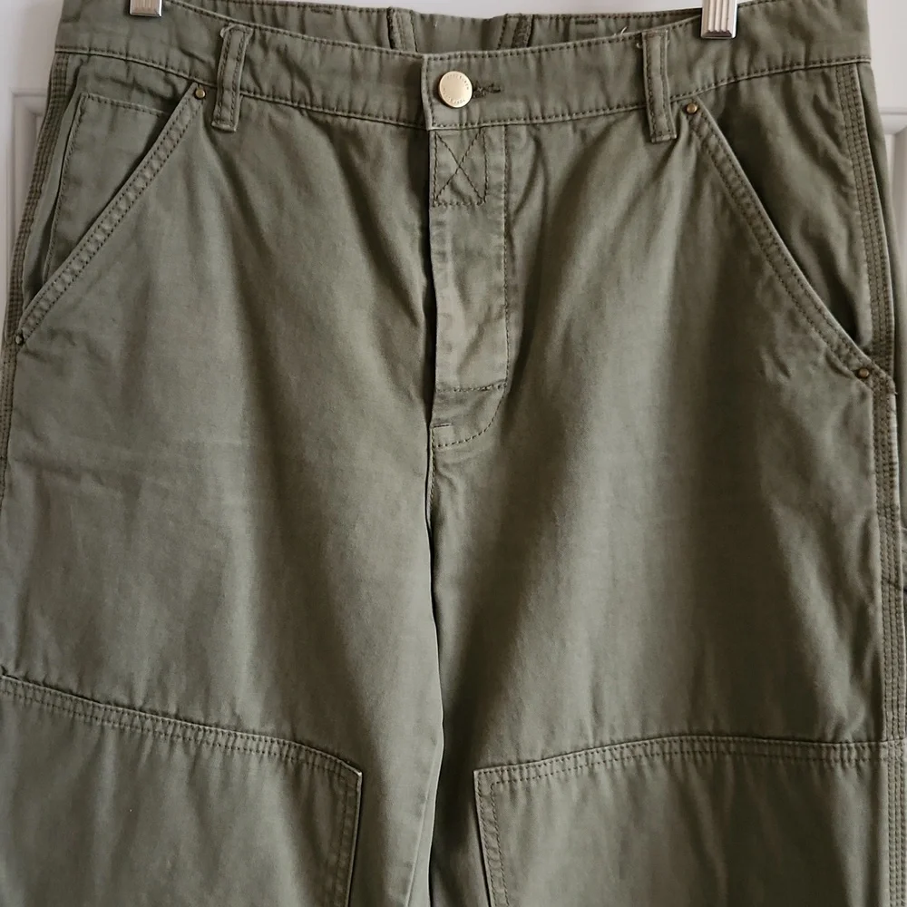 TORY BURCH Carpenter Pants Olive Green Wide Barrel Leg Pants Size 28